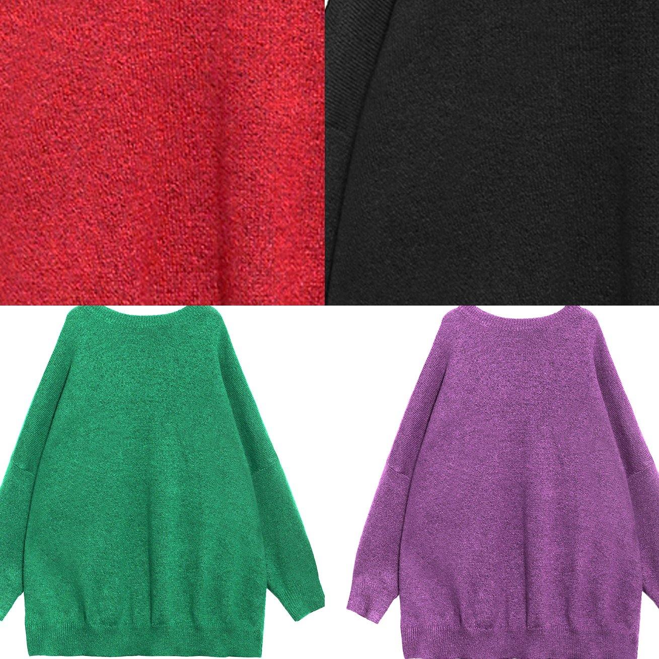 Cozy Purple Sweaters Oversized O Neck Batwing Sleeve Crane Tops