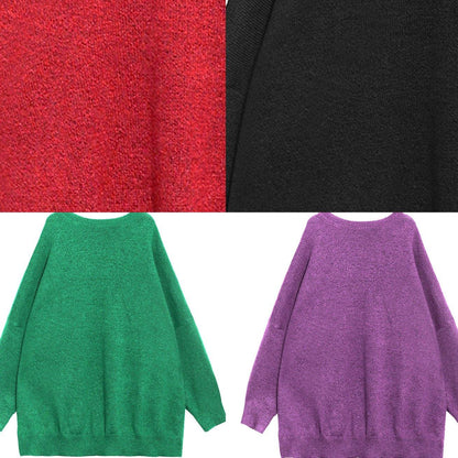 Cozy Purple Sweaters Oversized O Neck Batwing Sleeve Crane Tops