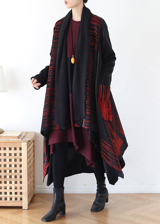 Cozy Red Print Coat Spring Asymmetric Coat