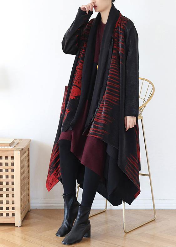 Cozy Red Print Coat Spring Asymmetric Coat
