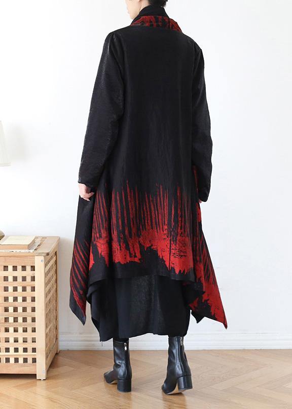 Cozy Red Print Coat Spring Asymmetric Coat