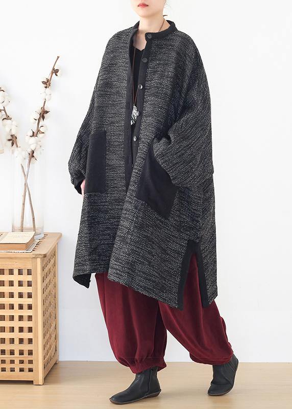 Cozy Side Open Knit Sweat Tops Clothing Black Big Pockets Sweater Coat