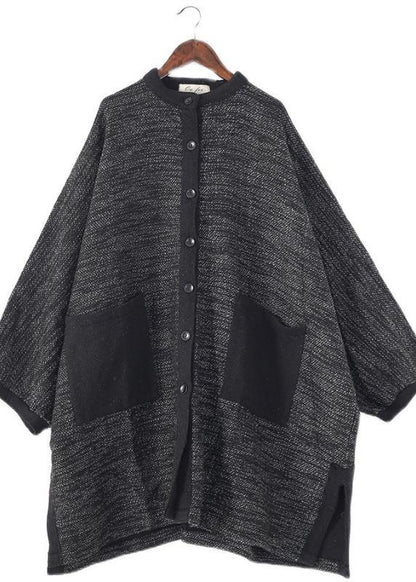 Cozy Side Open Knit Sweat Tops Clothing Black Big Pockets Sweater Coat