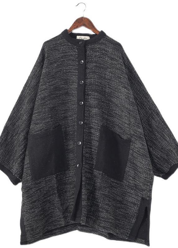 Cozy Side Open Knit Sweat Tops Clothing Black Big Pockets Sweater Coat
