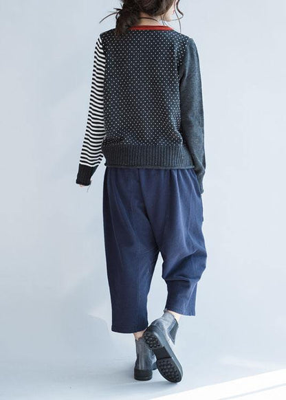 Cozy Striped Knit Jacket Fall Knit Sweat Tops O Neck Button Down