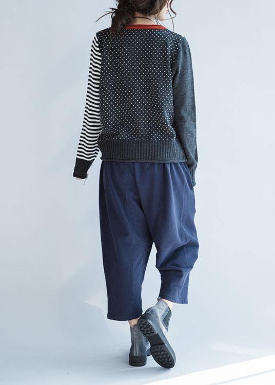 Cozy Striped Knit Jacket Fall Knit Sweat Tops O Neck Button Down