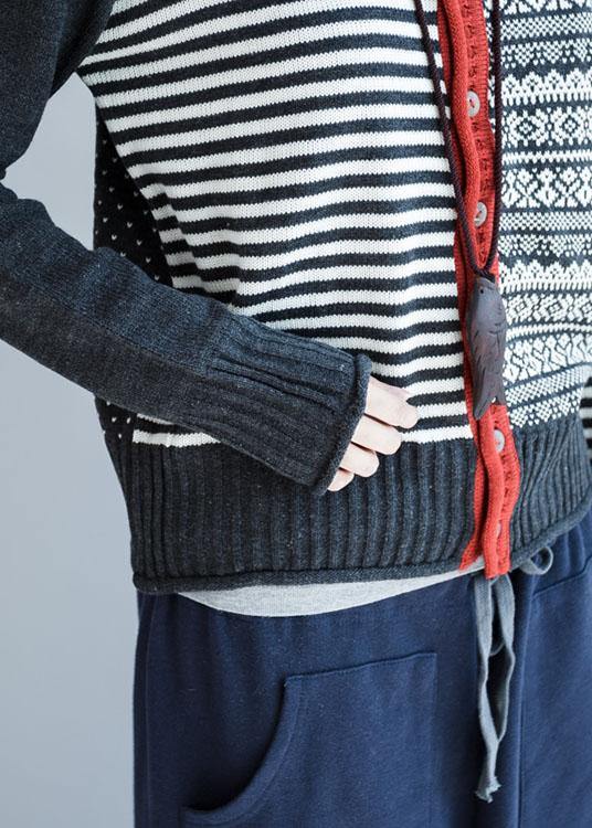 Cozy Striped Knit Jacket Fall Knit Sweat Tops O Neck Button Down