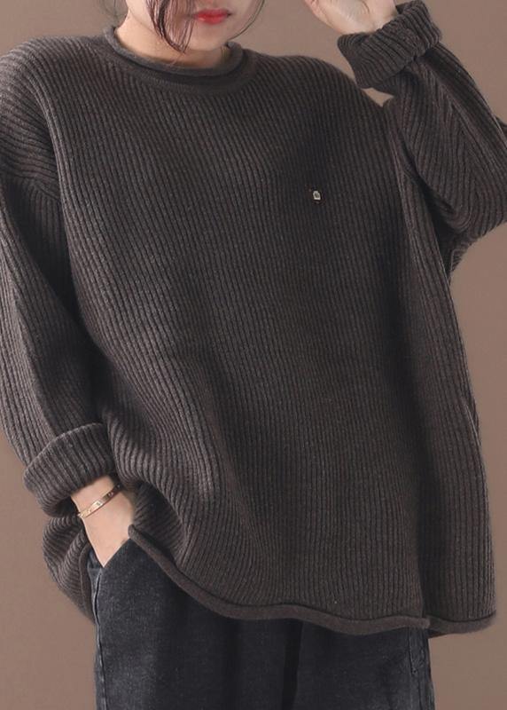 Cozy Winter Khaki Knitted Blouse Fall O Neck Sweater Tops