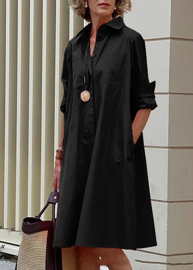 Cross Border White Peter Pan Collar Simple Loose Long Shirt Dress