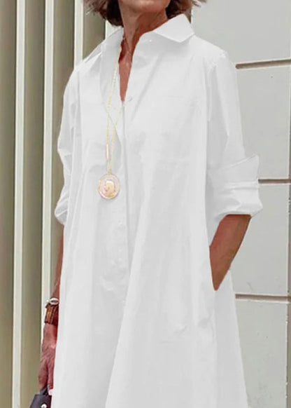 Cross Border White Peter Pan Collar Simple Loose Long Shirt Dress
