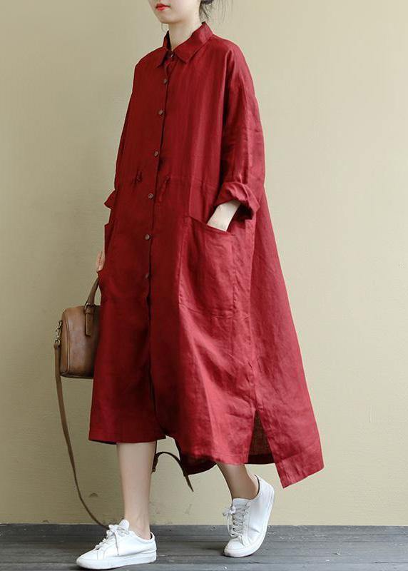 Green Plaid Linen Shirt Dress Oversize Spring Maxi Dresses
