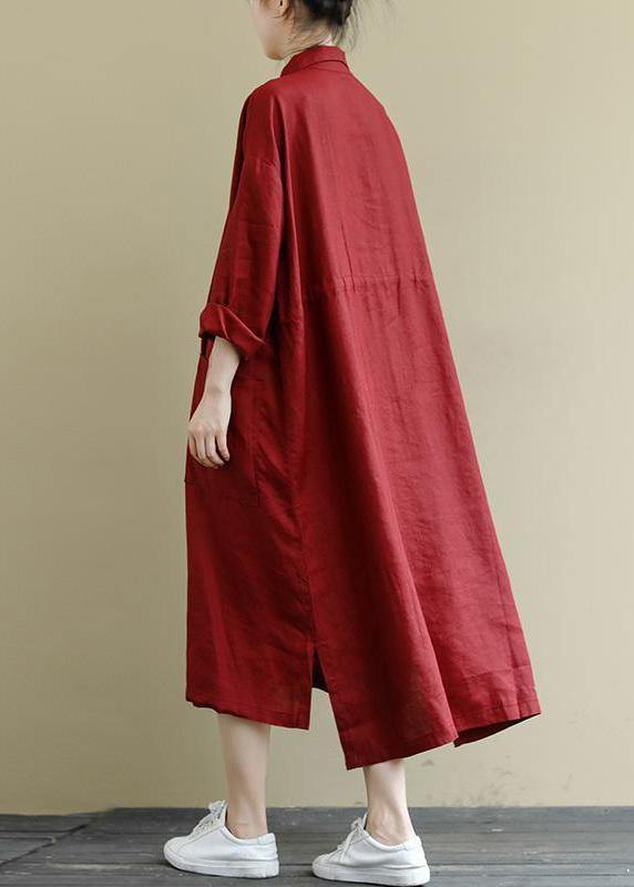 Blue Linen Shirt Dress Oversize Spring Maxi Dresses