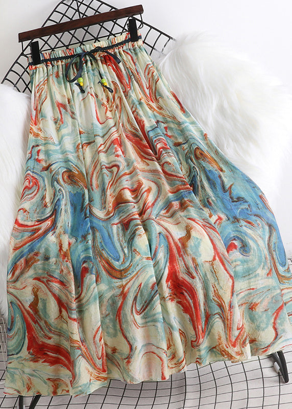 Apricot Blue Colour Elastic Waist Chiffon a Line Skirt Summer