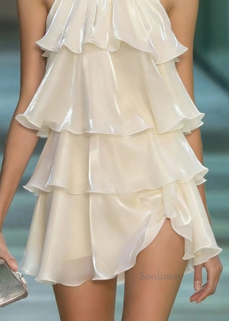 Apricot Layered Ruffled Patchwork Chiffon Mini Dresses Summer
