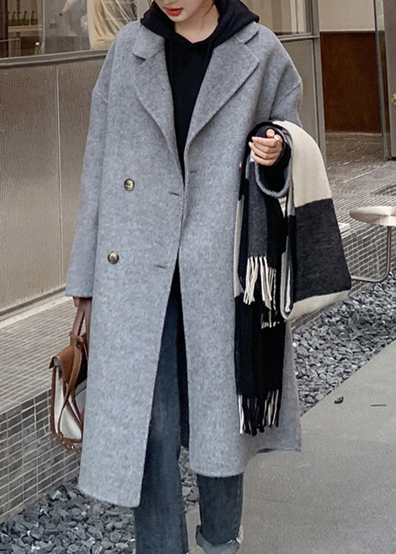 Apricot Peter Pan Collar Button Pockets Woolen Coats Long Sleeve