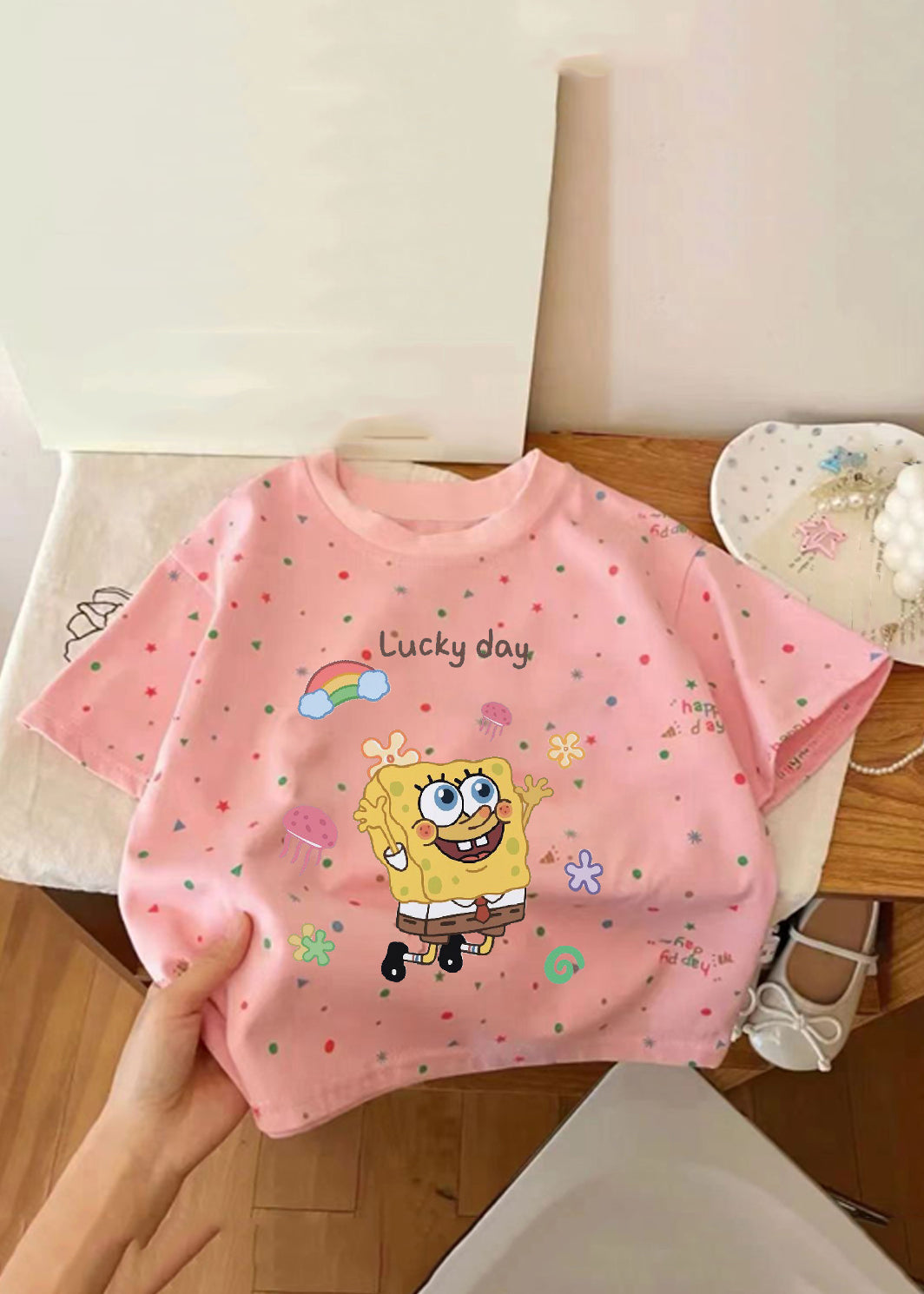 Apricot Print Patchwork Kids Top Summer