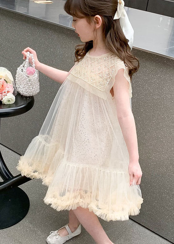 Apricot Ruffled Sequins Patchwork Tulle Baby Dresses Summer