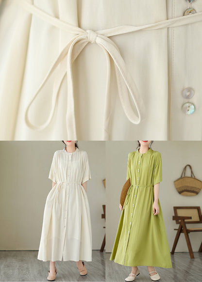 Apricot Tie Waist Long Dress Short Sleeve