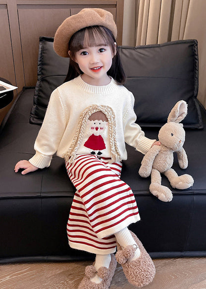 Beige O-neck Cotton Knit Sweaters and Crop Pants Two Pieces Set Spring