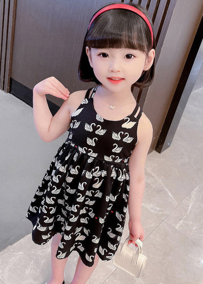 Black Animal Print Patchwork Cotton Slip Long Dress Summer