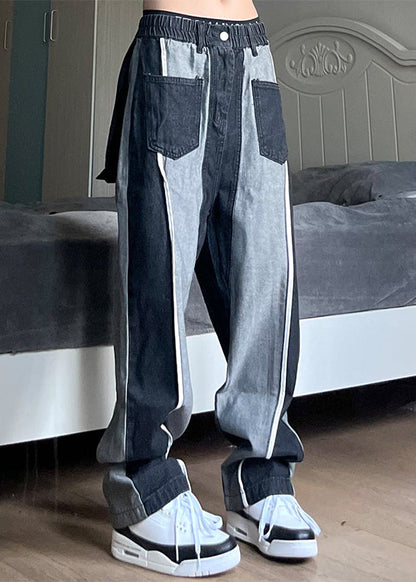 Black Oversized Patchwork Cotton Pants Spring