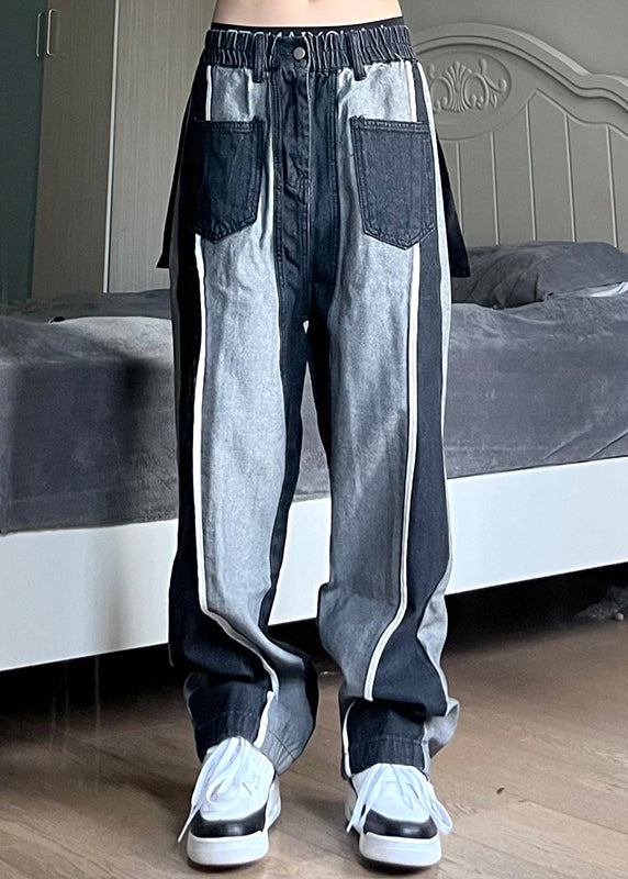 Black Oversized Patchwork Cotton Pants Spring