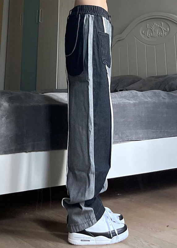 Black Oversized Patchwork Cotton Pants Spring
