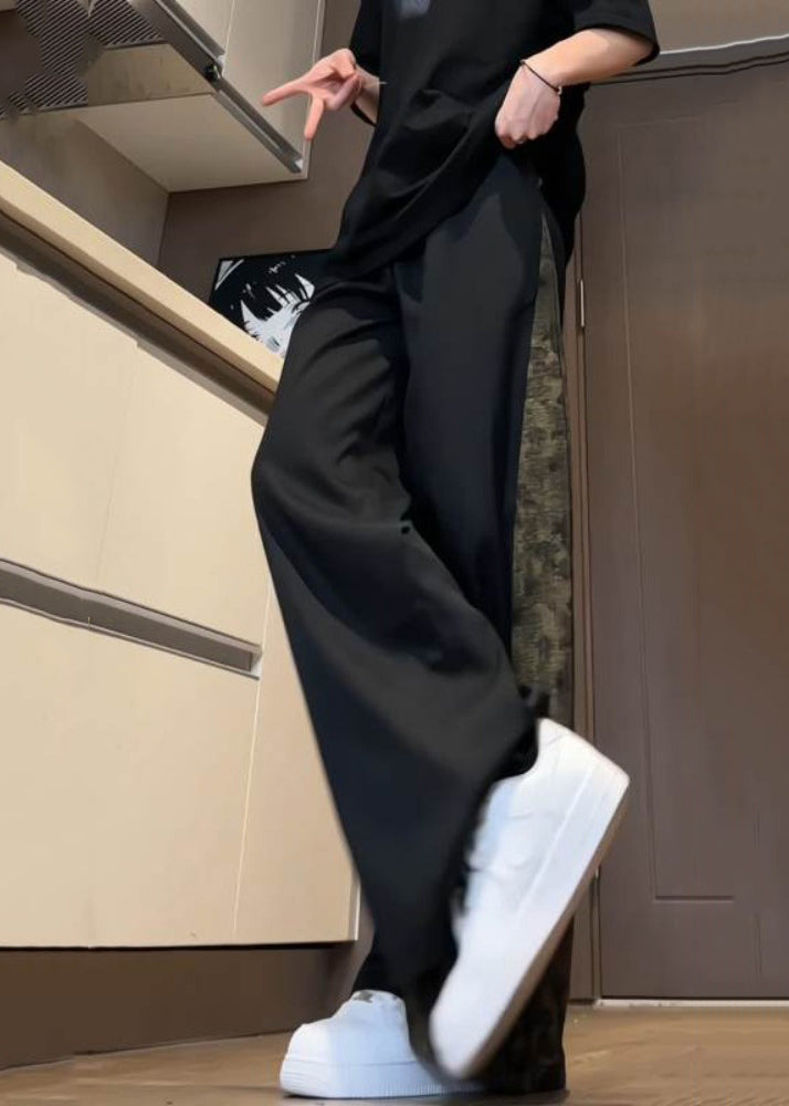 Black Pockets Print Patchwork Cotton Pants Summer
