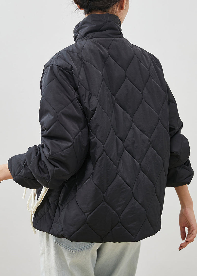 Black Ruffled Patchwork Pockets Fine Cotton Filled Jacket Spring