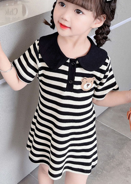 Black Striped Peter Pan Collar Patchwork Cotton Baby Dress Summer