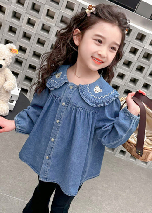 Blue Peter Pan Button Collar Shirt Long Sleeve