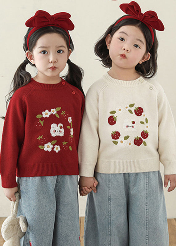 Embroideried Button Thick Cotton Knit Sweater Spring