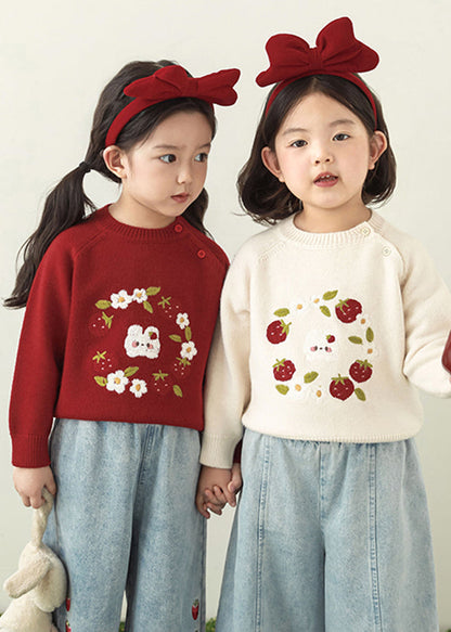 Embroideried Button Thick Cotton Knit Sweater Spring