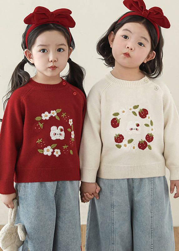Embroideried Button Thick Cotton Knit Sweater Spring