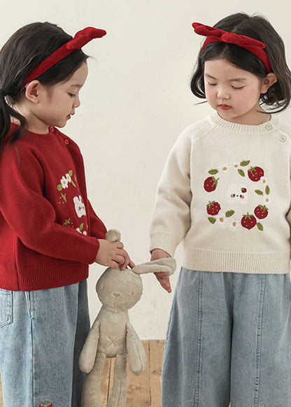 Embroideried Button Thick Cotton Knit Sweater Spring