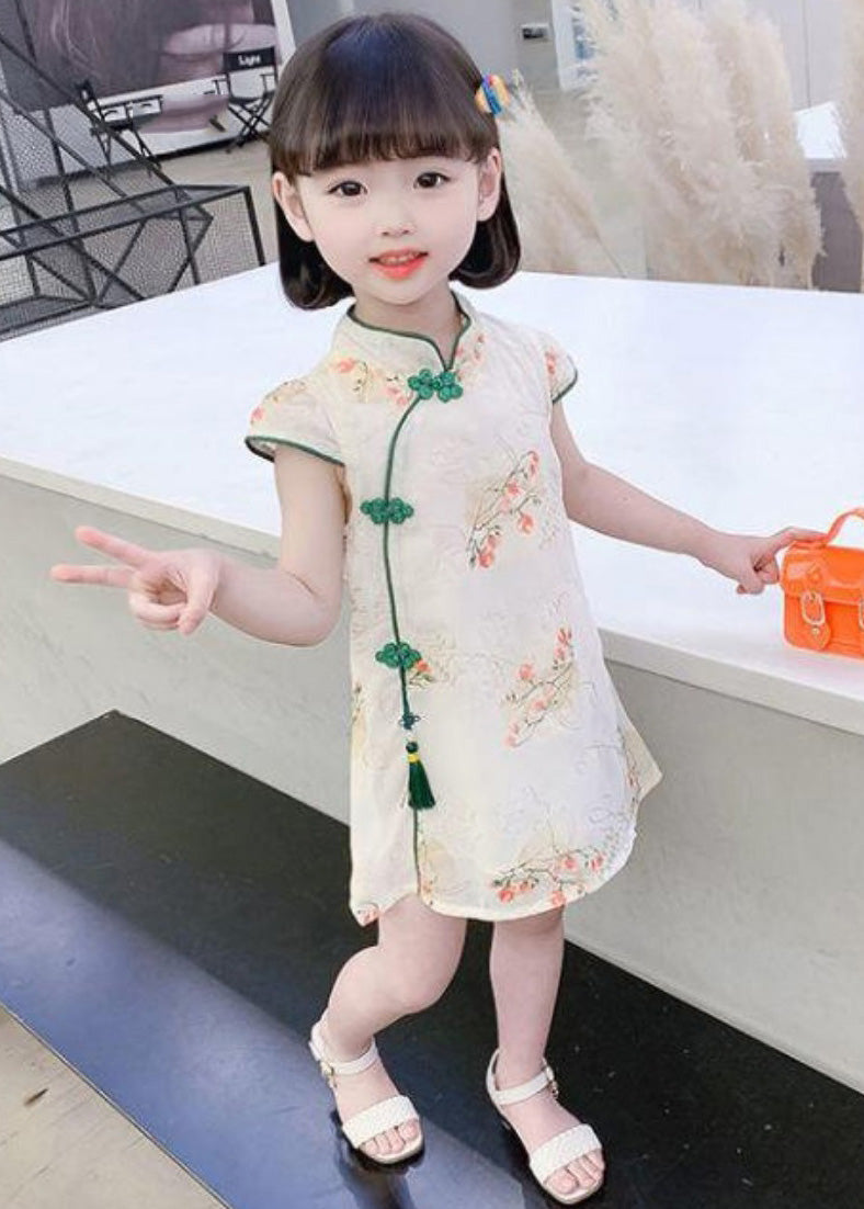 Green Embroideried Tassel Silk Mid Dress Short Sleeve