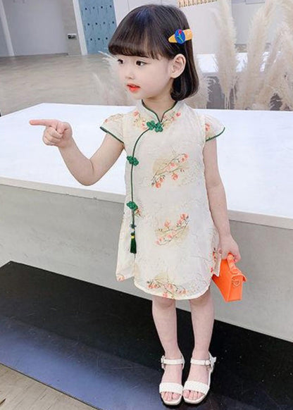 Green Embroideried Tassel Silk Mid Dress Short Sleeve