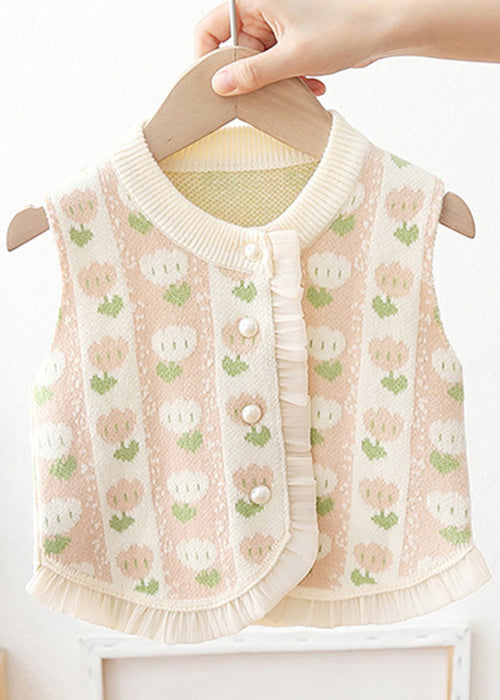 Green O Neck Button Patchwork Kids Waistcoat Sleeveless