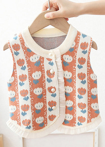Green O Neck Button Patchwork Kids Waistcoat Sleeveless