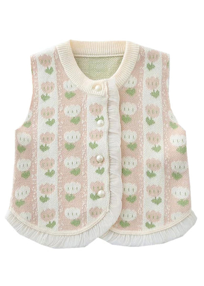 Green O Neck Button Patchwork Kids Waistcoat Sleeveless