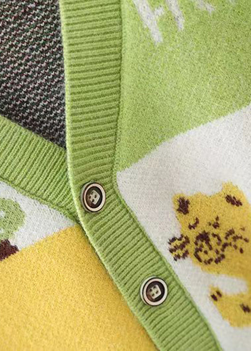 Green V Neck Button Patchwork Knit Baby Waistcoat Sleeveless