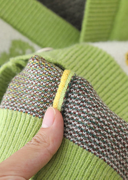 Green V Neck Button Patchwork Knit Baby Waistcoat Sleeveless