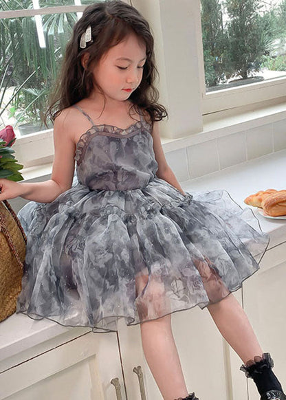 Grey Ruffled Patchwork Tulle Baby Dresses Sleeveless