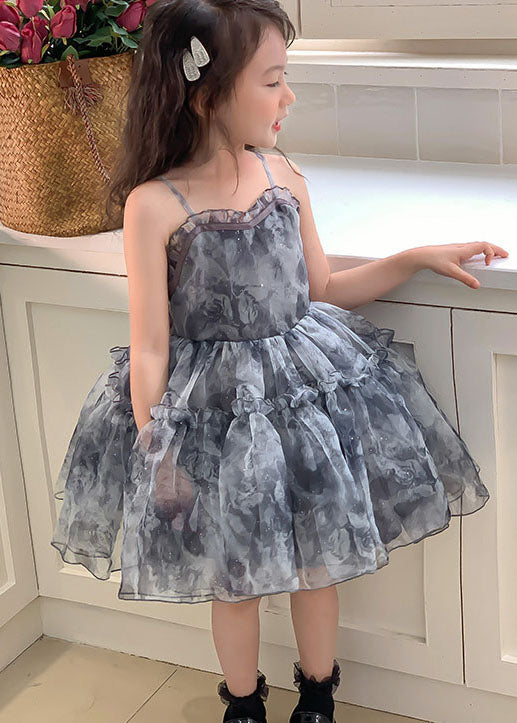 Grey Ruffled Patchwork Tulle Baby Dresses Sleeveless