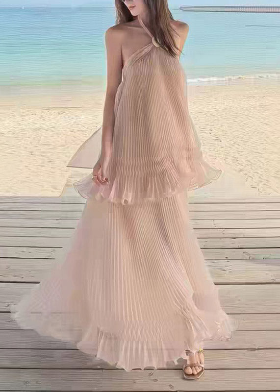 Halter Patchwork Backless Fake Two-piece Vacation Long Dresses Sleeveless