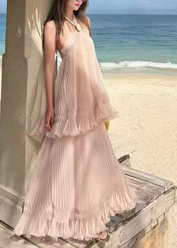Halter Patchwork Backless Fake Two-piece Vacation Long Dresses Sleeveless