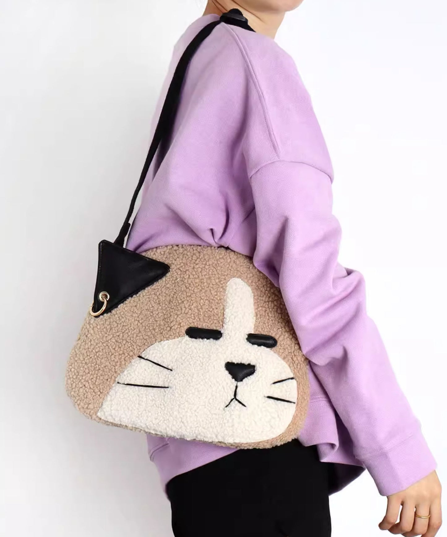 Khaki Dog Shaped Large Capacity Woolen Messenger Bag