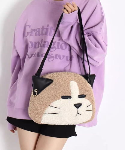 Khaki Dog Shaped Large Capacity Woolen Messenger Bag