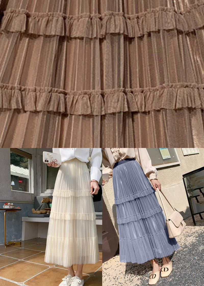 Khaki High Waist Wrinkled Tulle Cake Skirt Spring