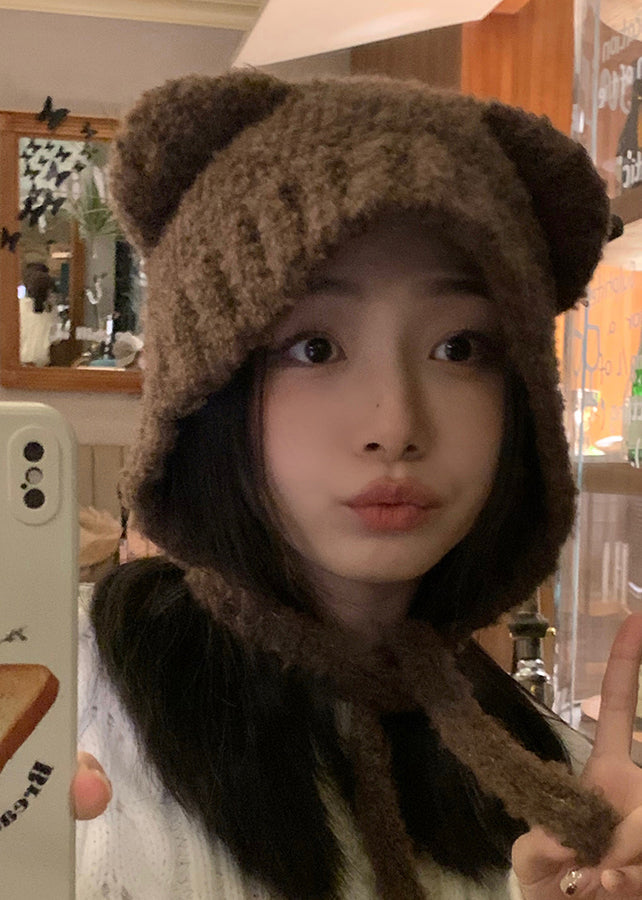 Little Bear Beige Warm Ear Protection Knitted Woolen Hat